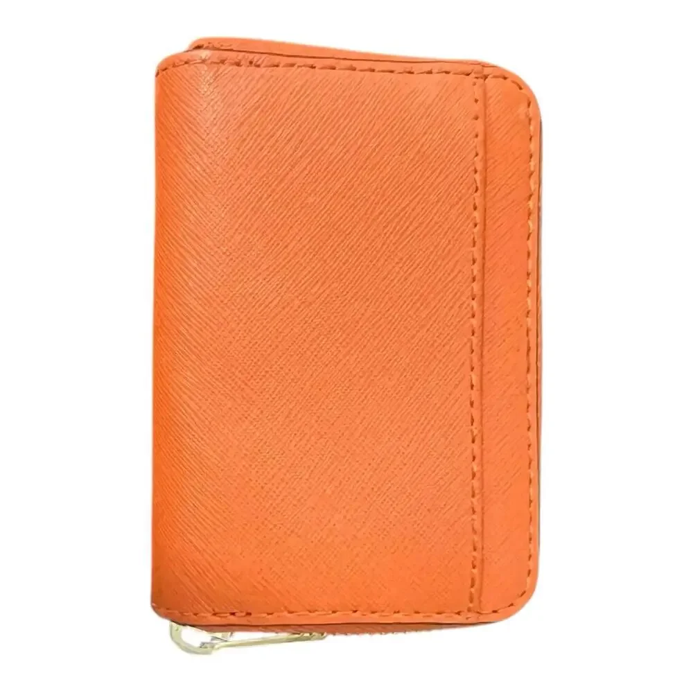 Michael Kors Pebble Leather Zip Card Holder Orange Gold Accents Preppy Summer